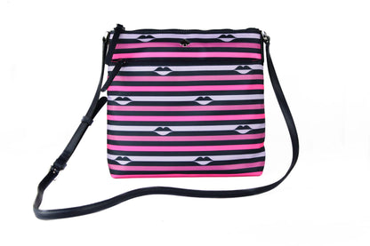 Kate Spade Jae Nylon Leder Flache Rosa Gestreifte Multi Crossbody Handtasche Geldbörse