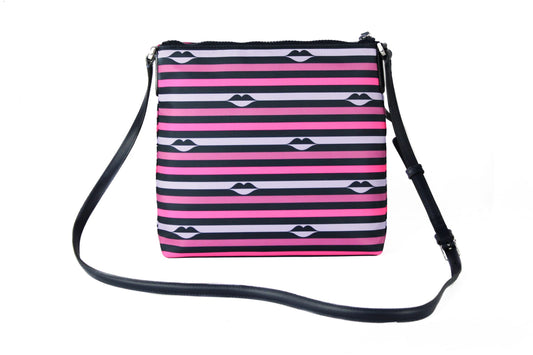 Kate Spade Jae Nylon Leder Flache Rosa Gestreifte Multi Crossbody Handtasche Geldbörse