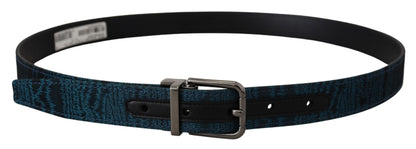 Dolce &amp; Gabbana Blauer Jacquard-Moire-Gürtel aus silbernem Metall Herren