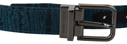 Dolce & Gabbana Blue Jacquard Moire Silver Metal Belt Men