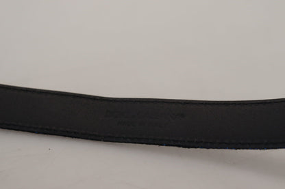 Dolce &amp; Gabbana – Blauer Jacquard-Gürtel mit Streifen und silberner Schnalle