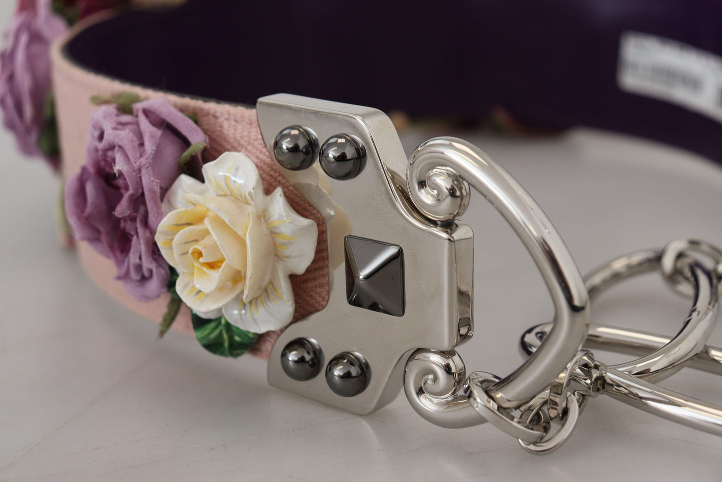 Dolce &amp; Gabbana – Schultergurt aus Metall mit mehrfarbigen Blumenapplikationen
