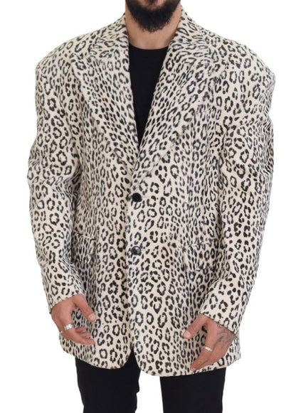 Dolce &amp; Gabbana – Einreihiger Blazer mit weißem Leopardenmuster