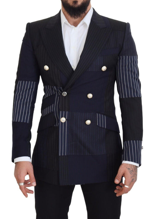 Dolce &amp; Gabbana – Zweireihiger Blazer aus blauer Wolle im Patchwork-Stil