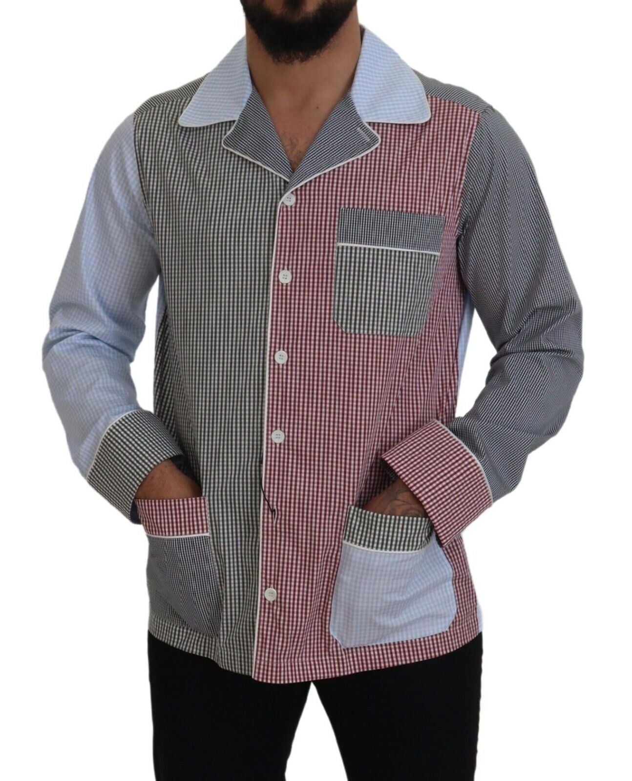 Dolce &amp; Gabbana – Mehrfarbiges Patchwork-Hemd aus Baumwolle mit langen Ärmeln