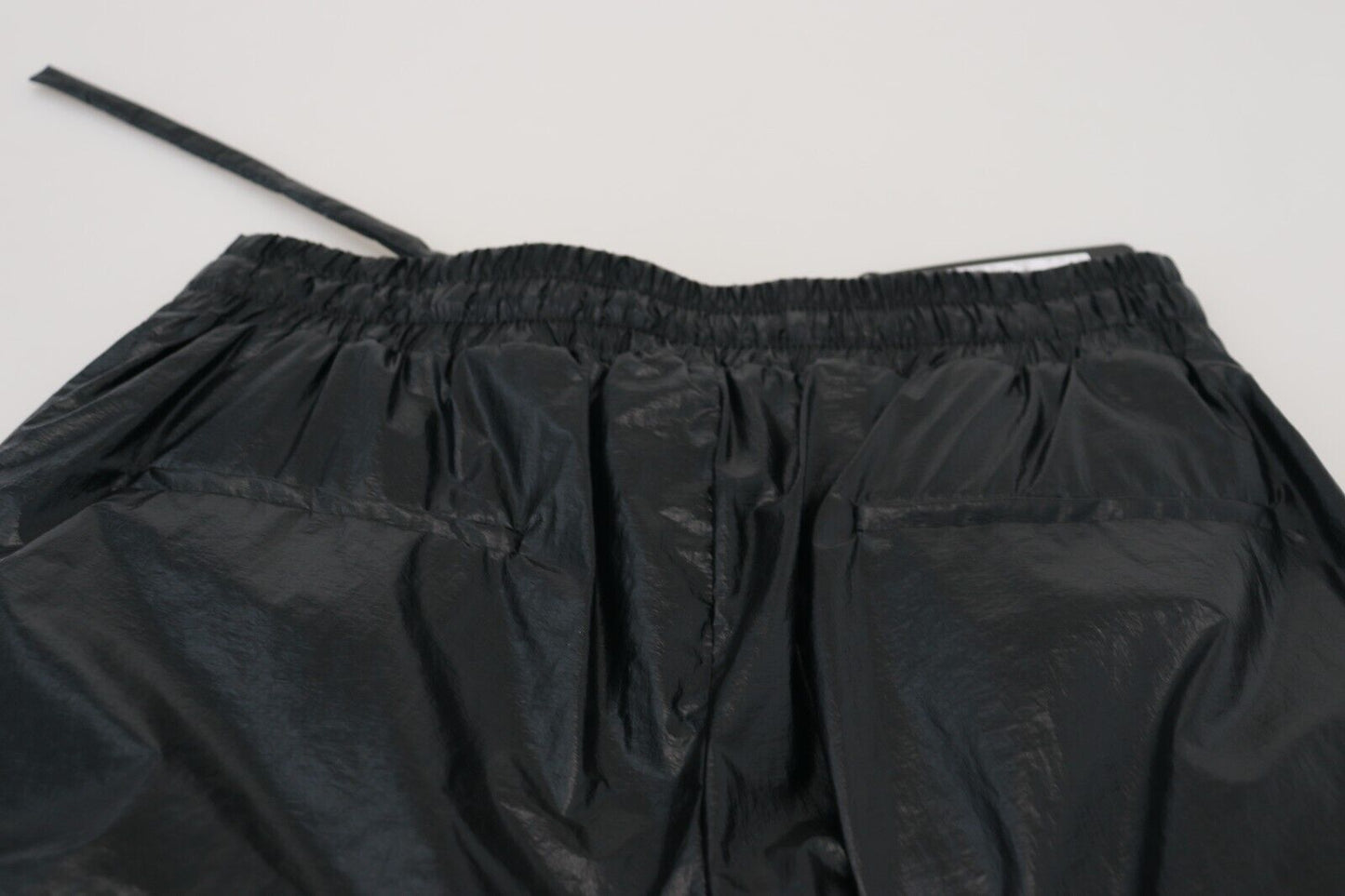 Dolce &amp; Gabbana Schwarze glänzende Nylonhose mit Kordelzug