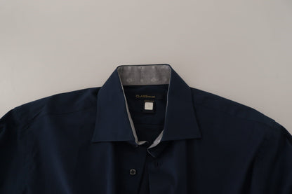 Roberto Cavalli Navy Blue Cotton Dress Formal Shirt