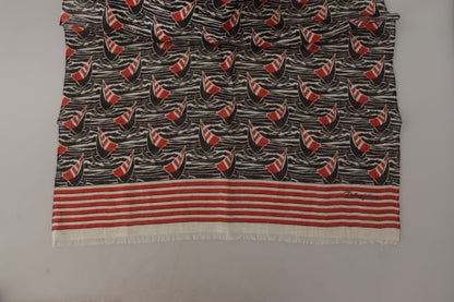 Dolce &amp; Gabbana – Schal aus Leinen mit Segelboot-Streifenmuster, schwarz/rot
