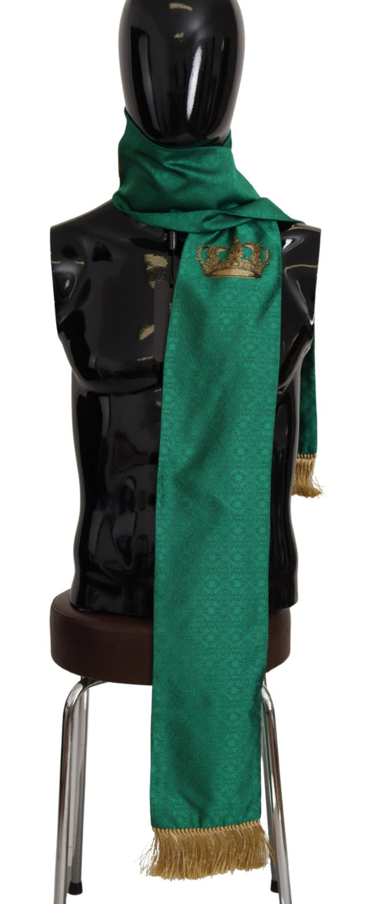 Dolce &amp; Gabbana Schal mit Fransen und grüner Kronenstickerei aus Seidenmischung