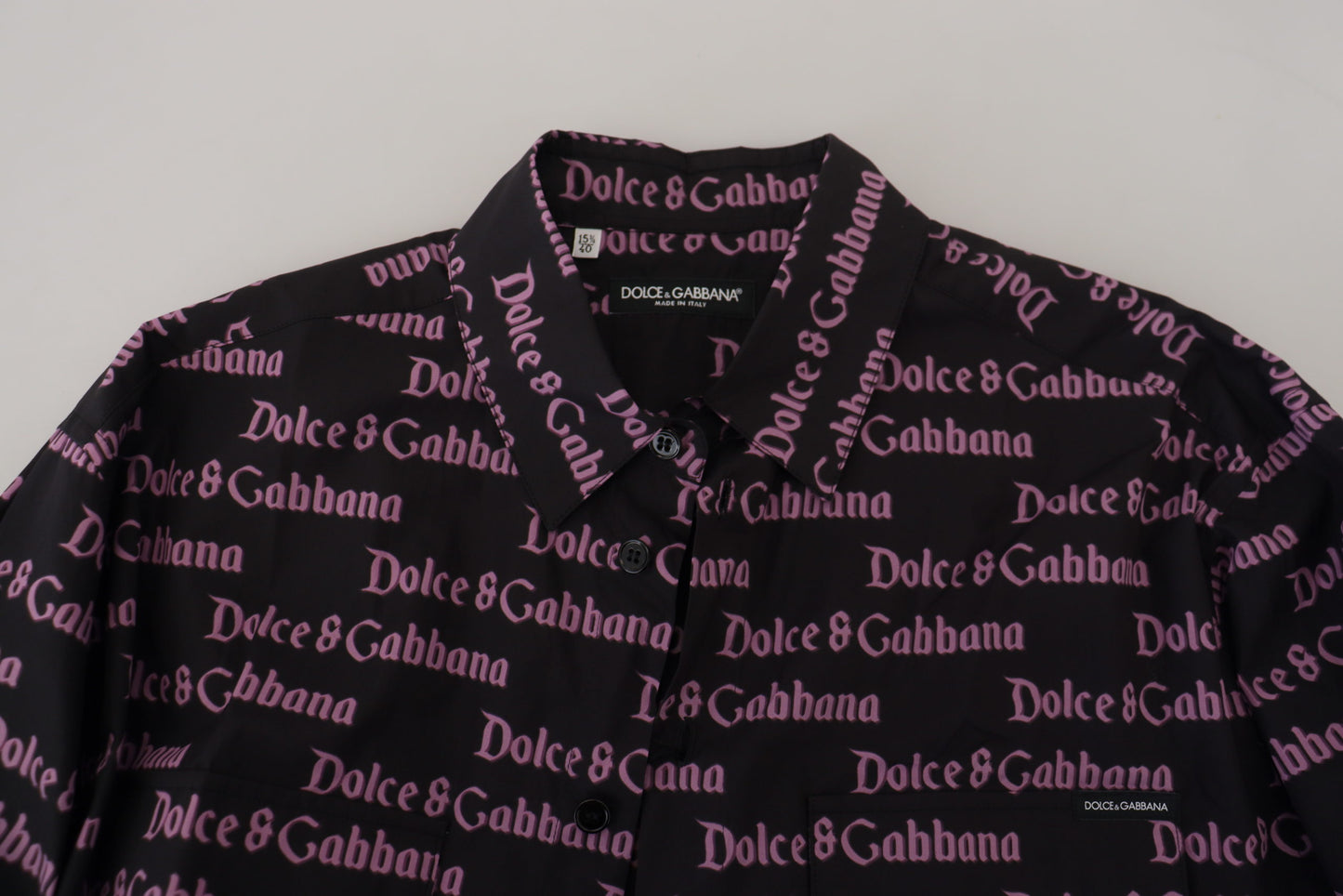 Dolce &amp; Gabbana – Schmales, formelles Hemd mit Logo in Schwarz und Lila