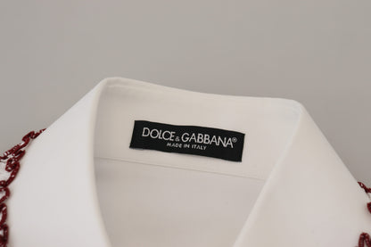 Dolce &amp; Gabbana – Weißes Spitzenoberteil mit langen Ärmeln und Rüschenkragen