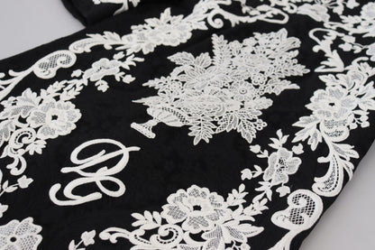 Dolce &amp; Gabbana – Schwarzes A-Linien-Kleid mit halblangen Ärmeln und Spitzenbesatz
