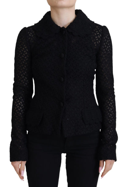 Dolce &amp; Gabbana – Schwarze Strickjacke aus Wolle mit Button-Down-Kragen