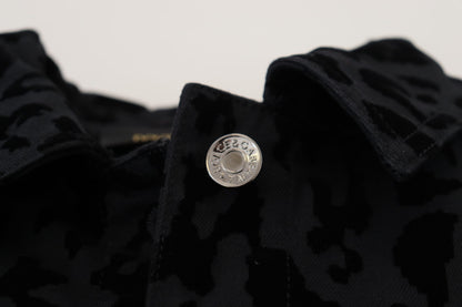 Dolce &amp; Gabbana – Schwarze Jeansjacke mit langen Ärmeln und Leopardenmuster