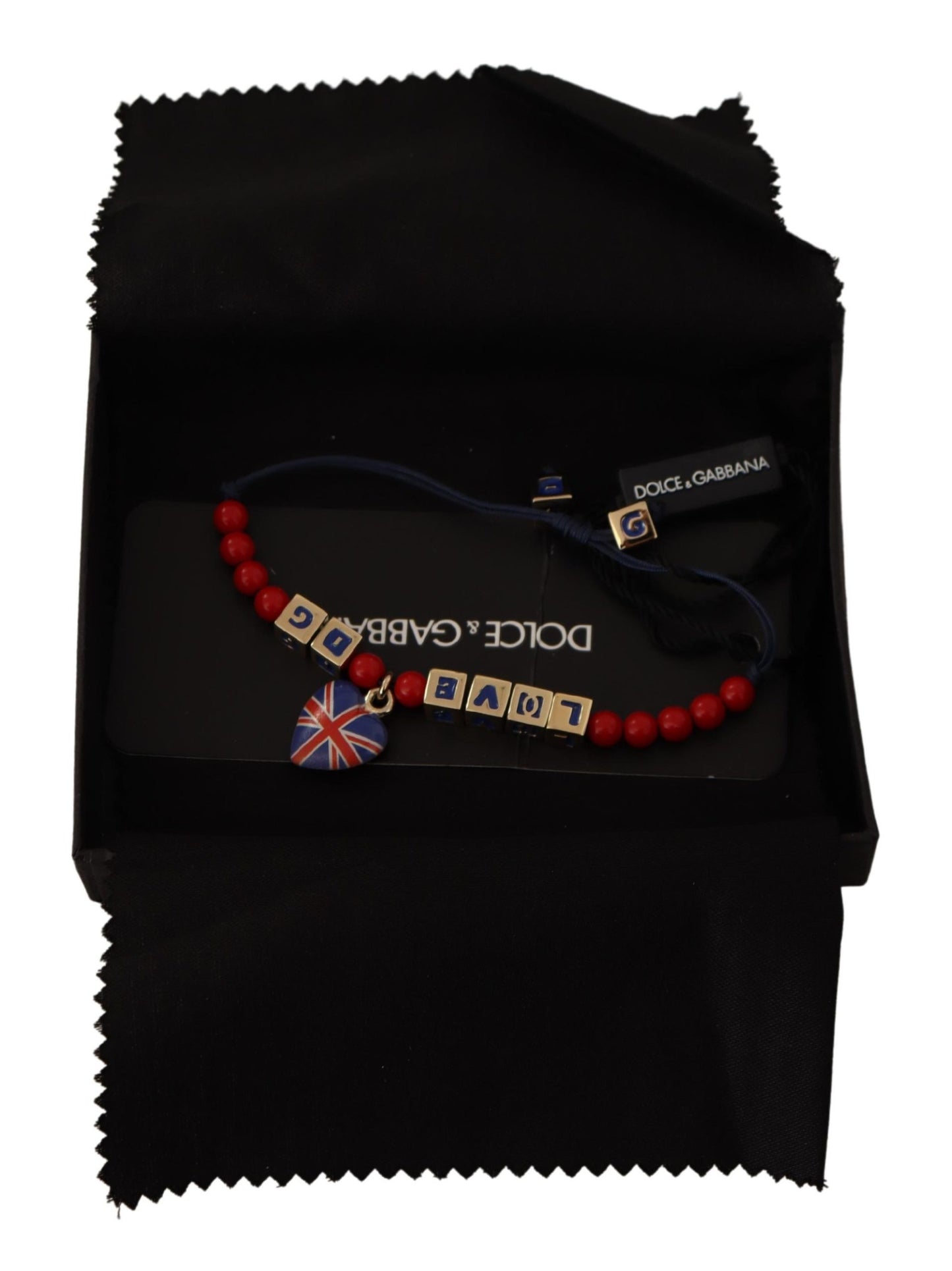 Dolce &amp; Gabbana Armband mit rot-blauen Perlen und der Flagge „DG LOVES LONDON“