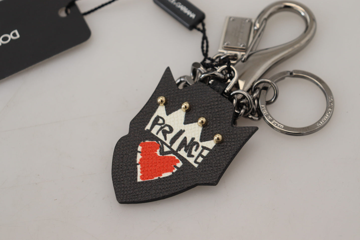 Dolce &amp; Gabbana Black Prince Nieten Logo Silber Messing Schlüsselanhänger