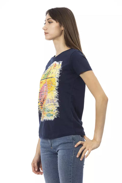 Trussardi Action Chic – Blaues, kurzärmliges T-Shirt mit Rundhalsausschnitt