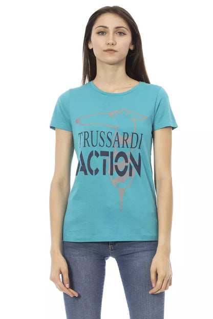 Trussardi Action Hellblaues Baumwoll-T-Shirt für Damen