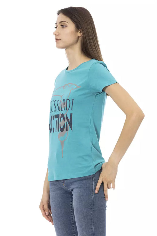 Trussardi Action Hellblaues Baumwoll-T-Shirt für Damen