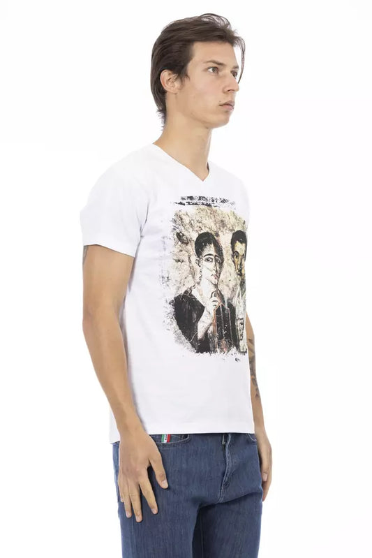 Trussardi Action Herren-T-Shirt aus weißer Baumwolle mit V-Ausschnitt