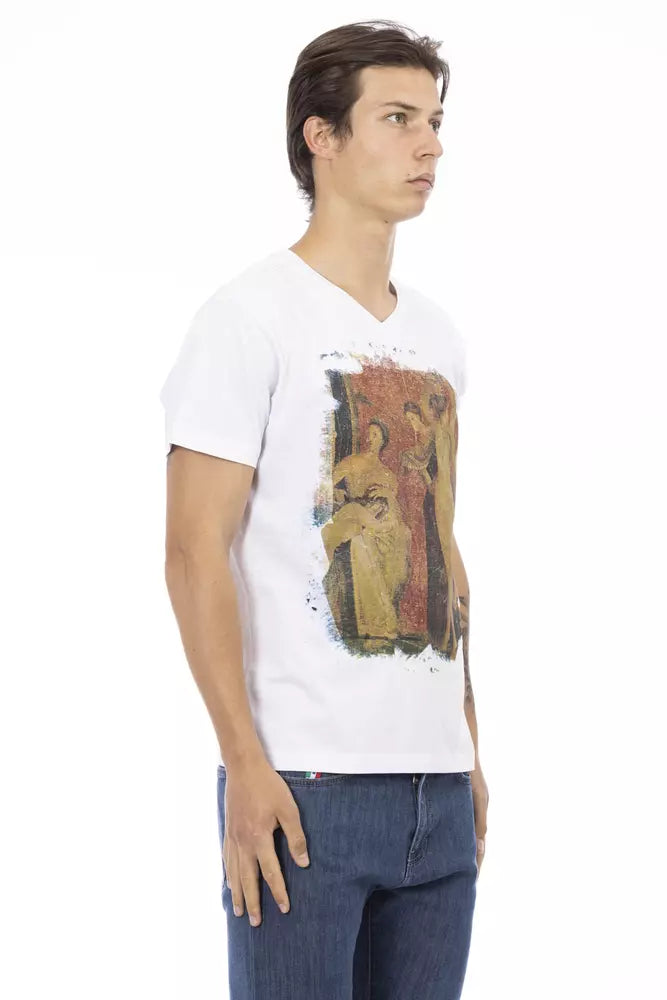 Trussardi Action Herren-T-Shirt aus weißer Baumwolle mit V-Ausschnitt