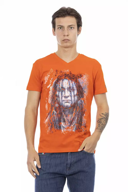 Trussardi Action Orange Baumwolle Herren T-Shirt mit V-Ausschnitt