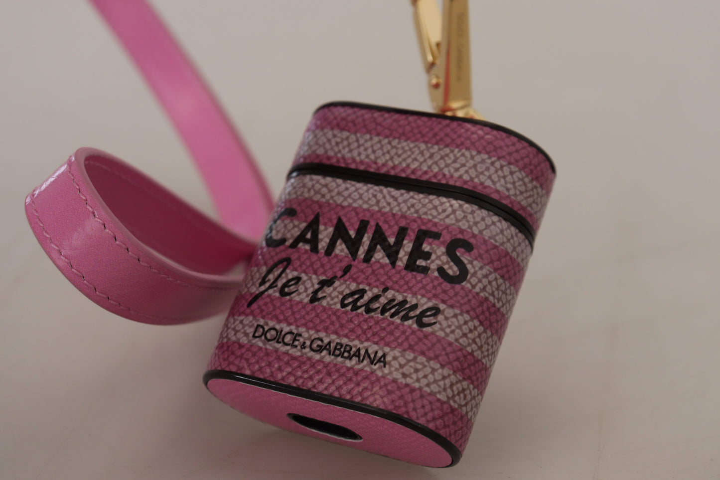 Dolce &amp; Gabbana – Airpods-Hülle mit rosa-schwarzem Lederarmband und goldenem Metalllogo