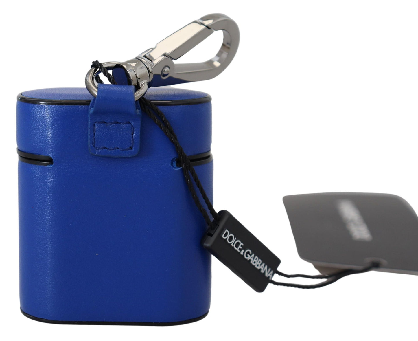 Dolce &amp; Gabbana – Airpods-Hülle aus blauem Leder mit silbernem Metalllogo