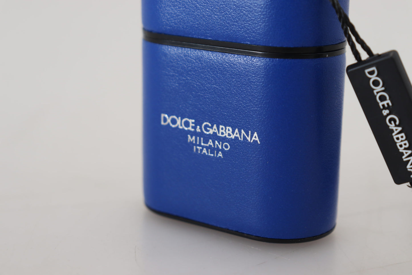 Dolce &amp; Gabbana – Airpods-Hülle aus blauem Leder mit silbernem Metalllogo
