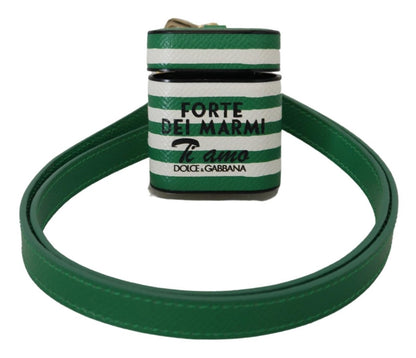 Dolce &amp; Gabbana – Airpods-Hülle mit grünem Lederarmband und goldenem Metalllogo