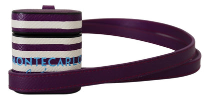 Dolce &amp; Gabbana – Airpods-Hülle mit lila Lederarmband und goldenem Metalllogo