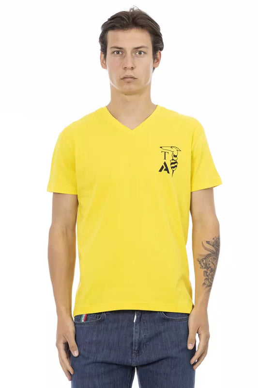 Trussardi Action Gelbes Herren-T-Shirt aus Baumwolle mit V-Ausschnitt