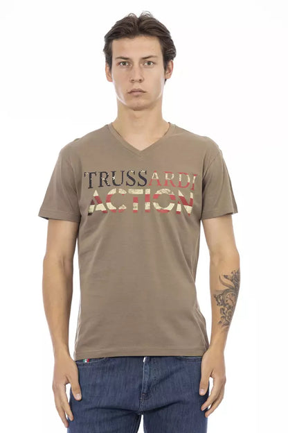 Trussardi Action Braunes Herren-T-Shirt aus Baumwolle