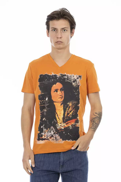 Trussardi Action Orange Baumwolle Herren T-Shirt mit V-Ausschnitt