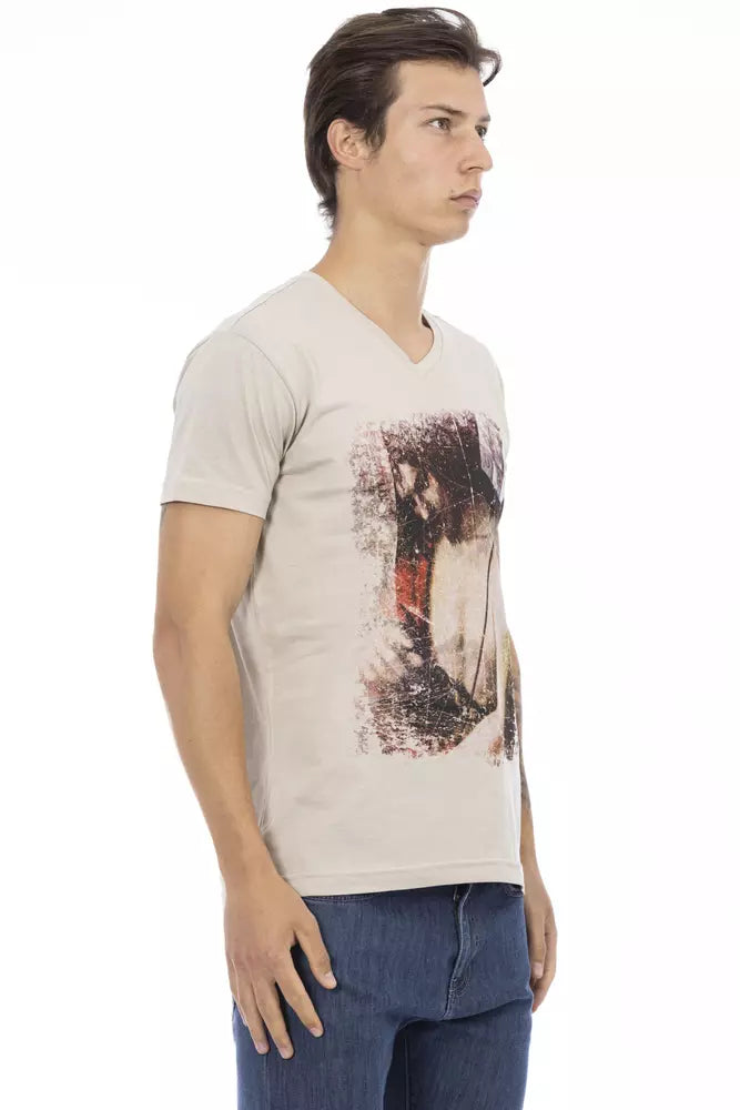 Trussardi Action Beige Baumwolle Herren T-Shirt mit V-Ausschnitt