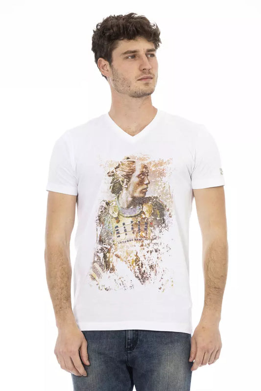 Trussardi Action Herren-T-Shirt aus weißer Baumwolle mit V-Ausschnitt