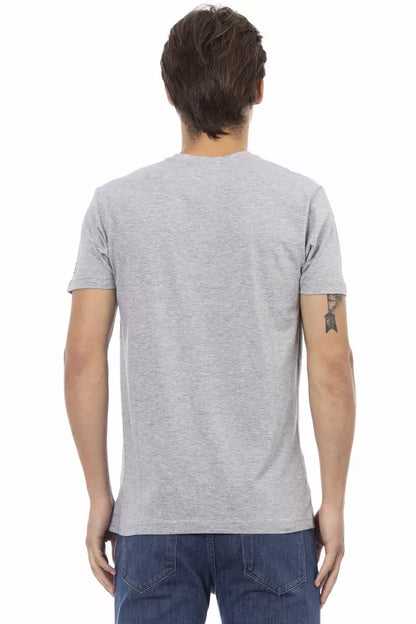 Trussardi Action Graues Herren-T-Shirt aus Baumwolle mit V-Ausschnitt