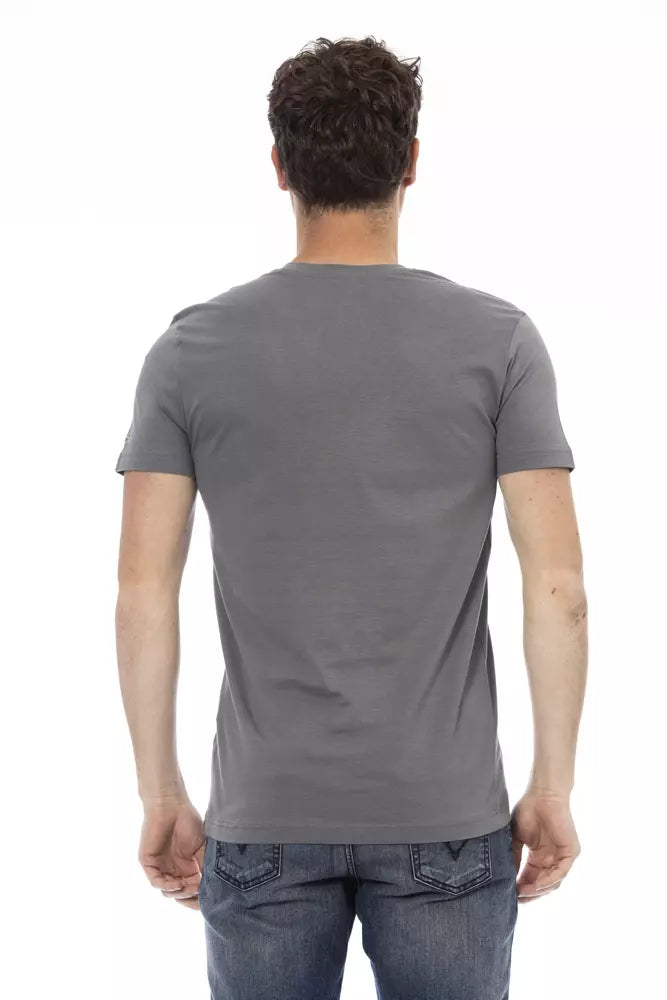 Trussardi Action Graues Herren-T-Shirt aus Baumwolle mit V-Ausschnitt