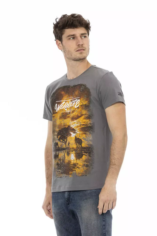 Trussardi Action Graues Herren-T-Shirt aus Baumwolle