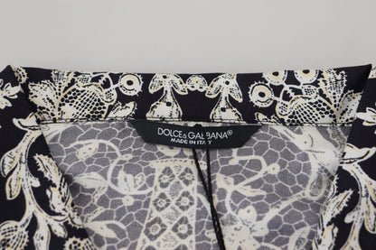 Dolce &amp; Gabbana Blaues Seiden-Freizeithemd mit Blumenmuster und Barock-Muster