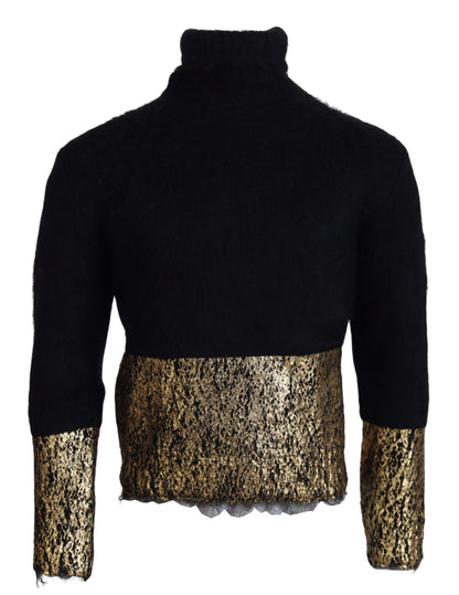 Dolce &amp; Gabbana Schwarz Gold Rollkragenpullover Mohair Pullover Herren Pullover