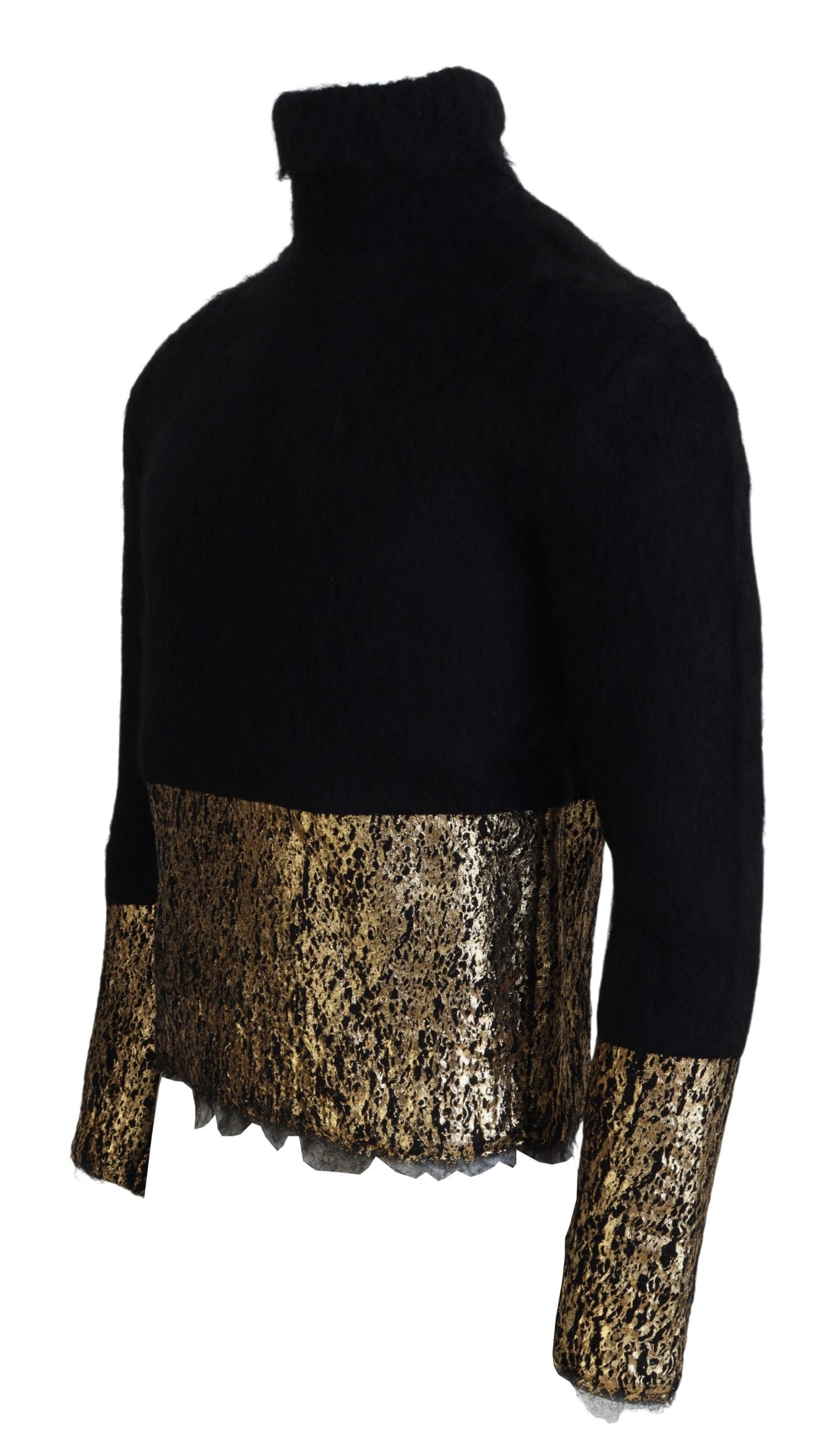 Dolce &amp; Gabbana Schwarz Gold Rollkragenpullover Mohair Pullover Herren Pullover