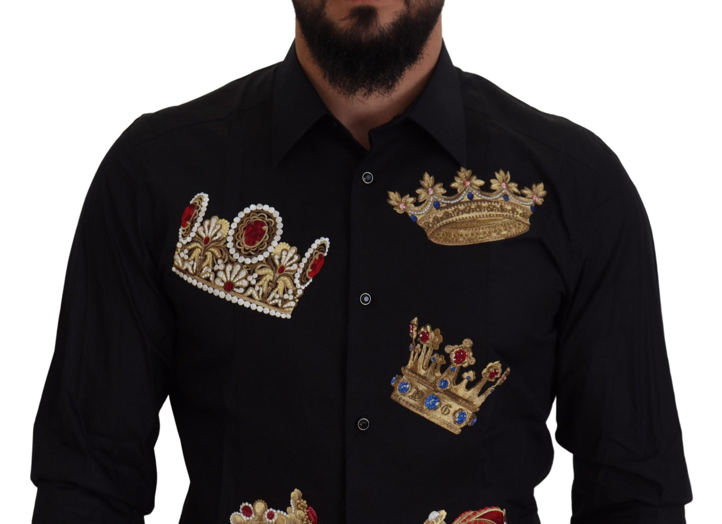 Dolce &amp; Gabbana – Slim Fit – Formelles Hemd mit schwarzer und goldener Krone