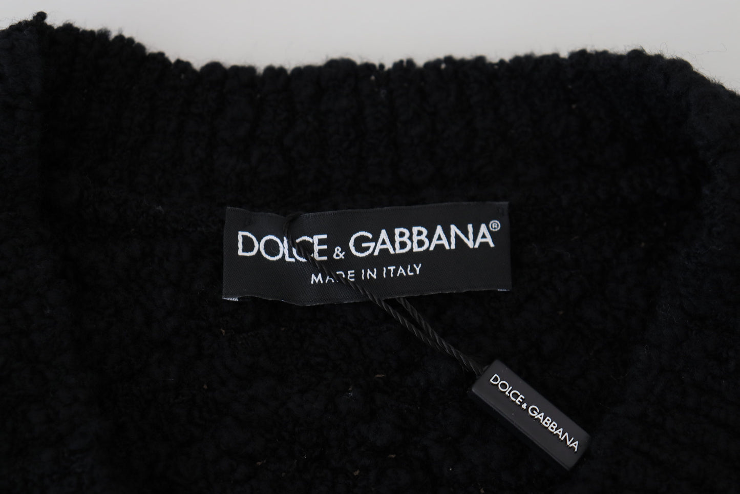 Dolce &amp; Gabbana Schwarzer Strickpullover aus Wolle mit V-Ausschnitt
