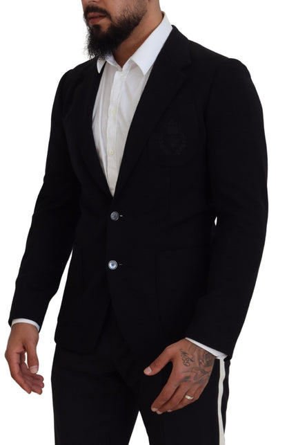 Dolce &amp; Gabbana – Schwarzer Blazer mit schmaler Passform aus Wolle mit Krone