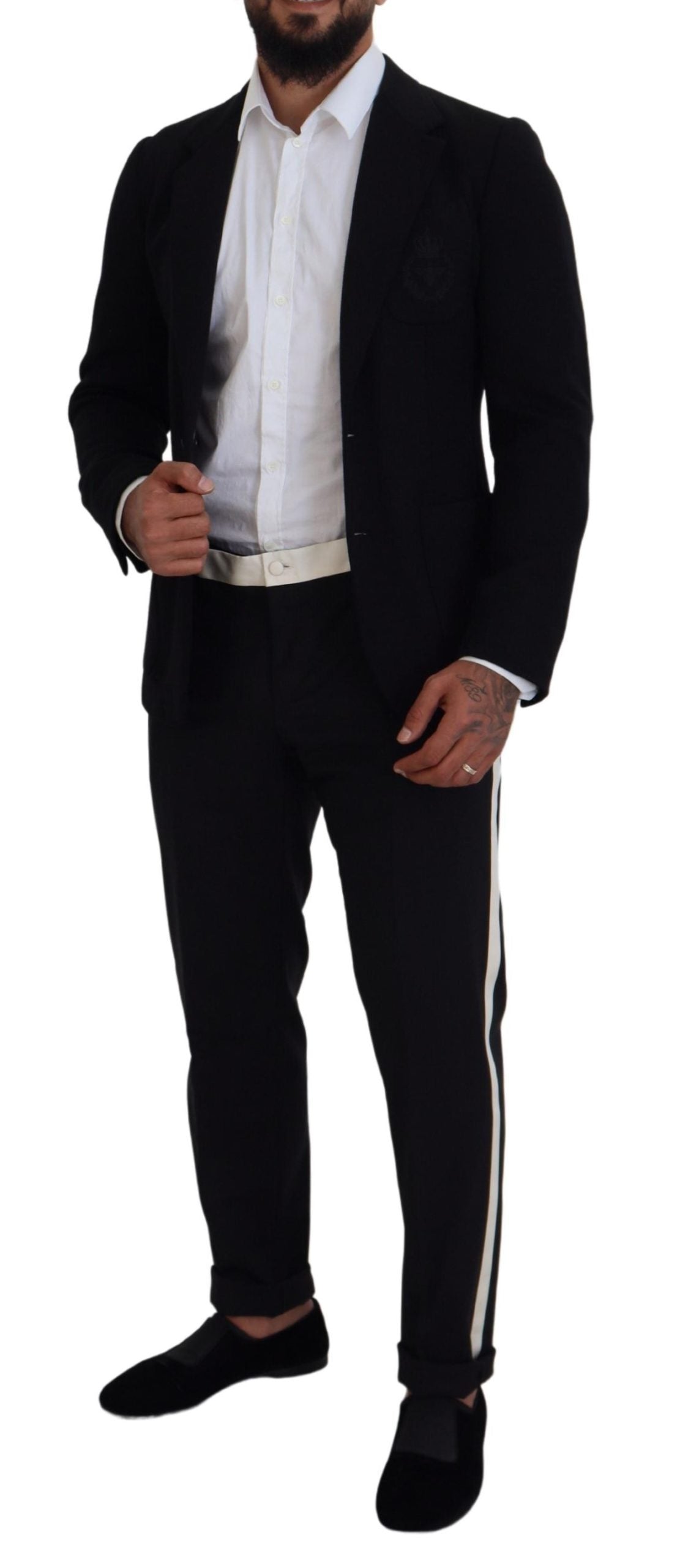 Dolce &amp; Gabbana – Schwarzer Blazer mit schmaler Passform aus Wolle mit Krone