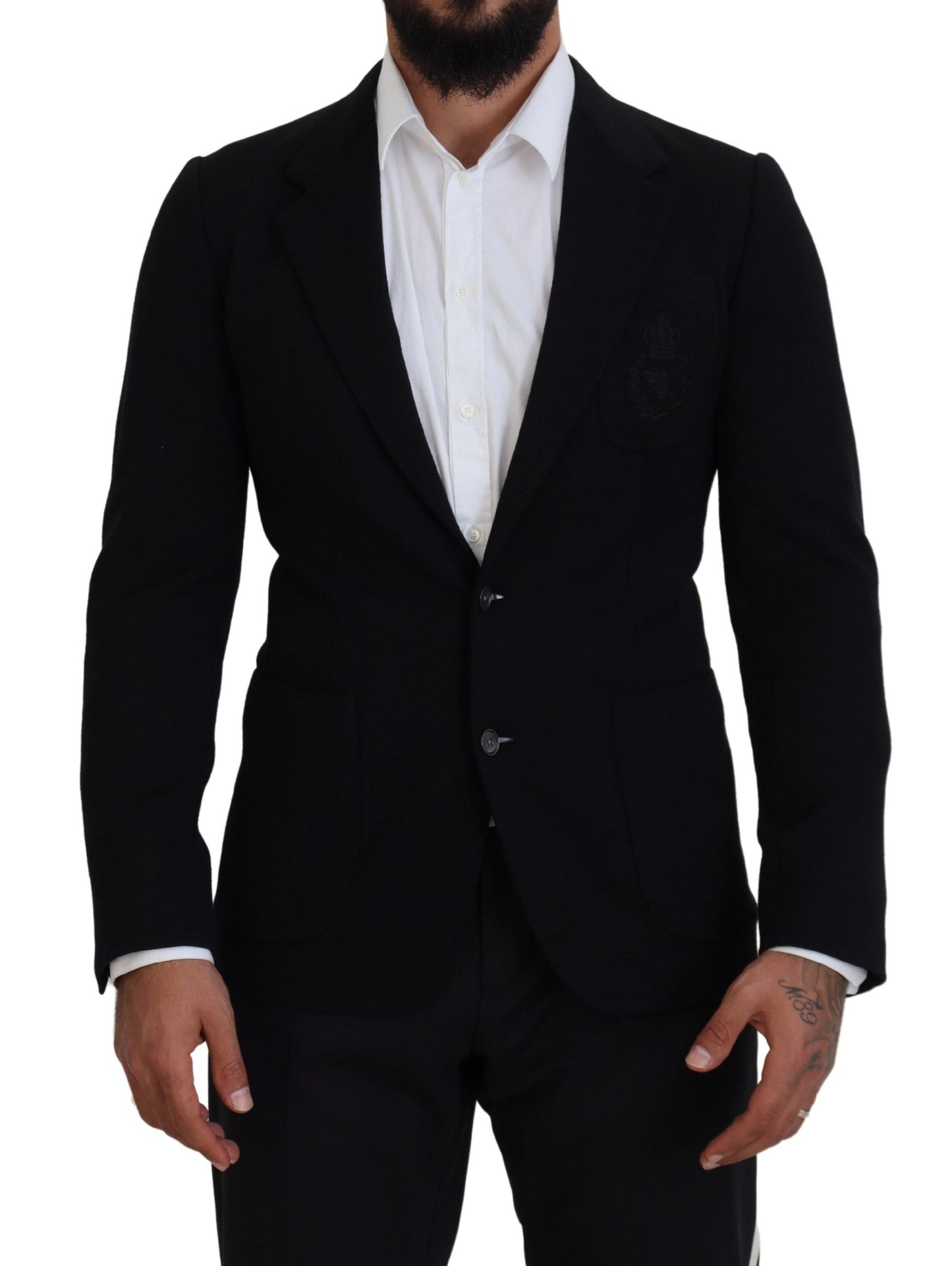 Dolce &amp; Gabbana – Schwarzer Blazer mit schmaler Passform aus Wolle mit Krone