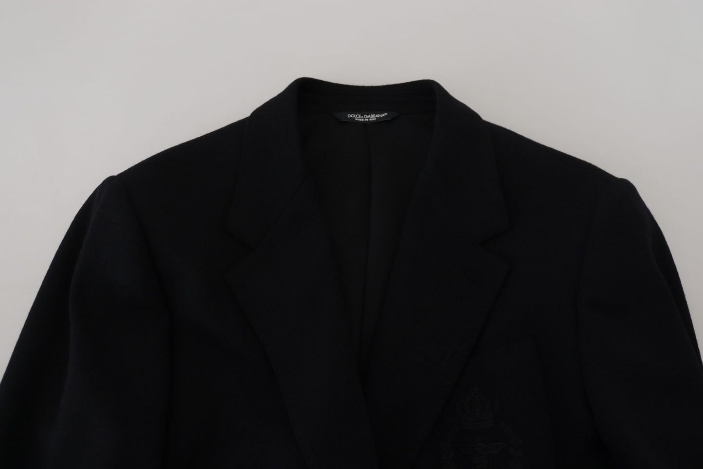 Dolce &amp; Gabbana – Schwarzer Blazer mit schmaler Passform aus Wolle mit Krone