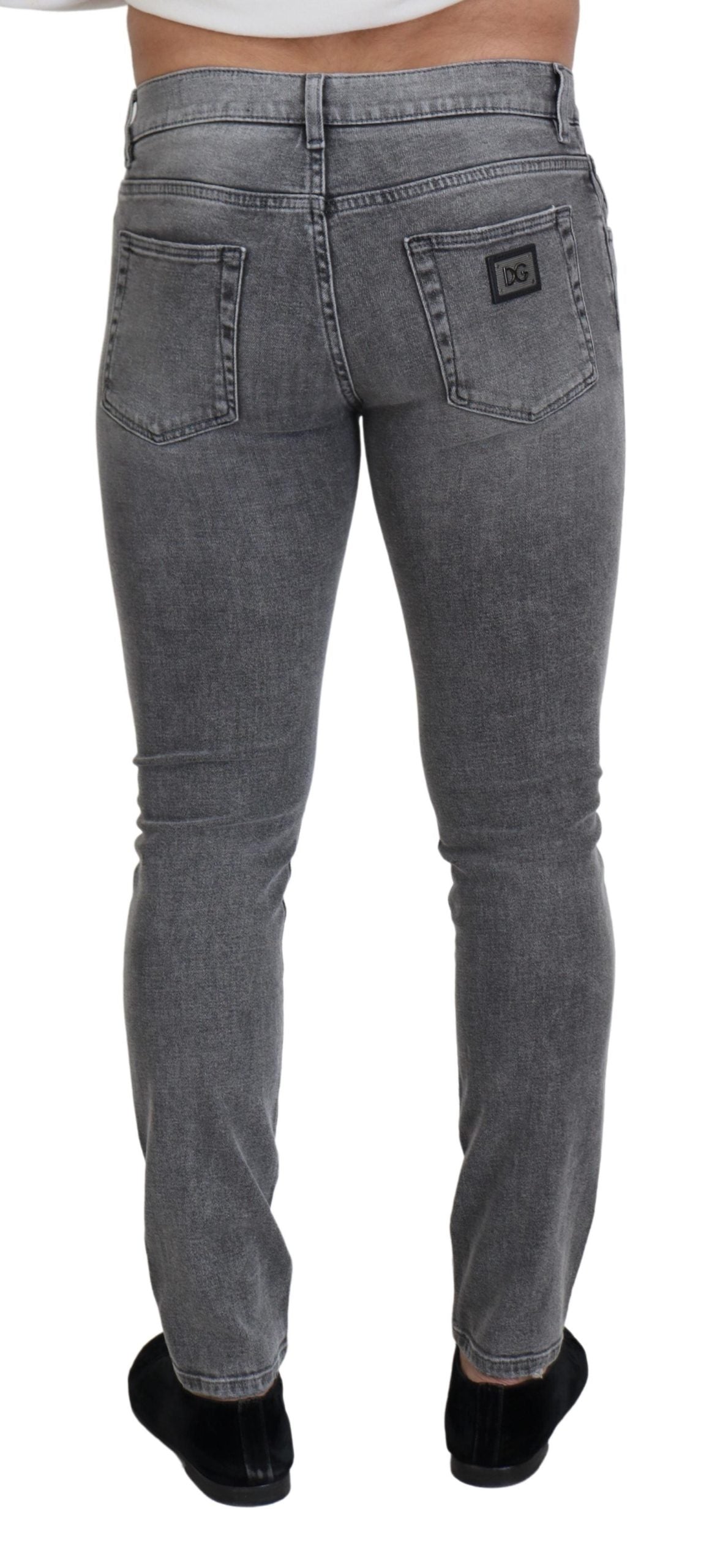 Dolce &amp; Gabbana – Graue Skinny-Jeans aus verwaschener Baumwolle