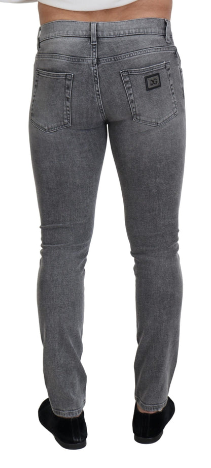 Dolce &amp; Gabbana – Graue Skinny-Jeans aus verwaschener Baumwolle